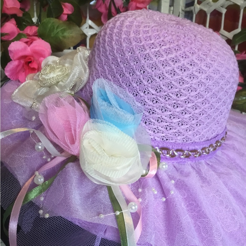 Purple Lavender Lilac Floral Kentucky Derby Tea Church Sun Flower Hat  🌸 New 🌸